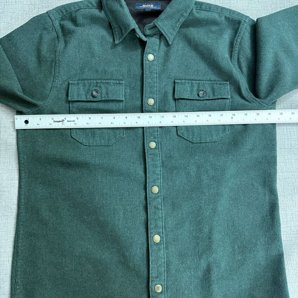 Roark Flannel Shirt Men's L Green Classic Organic Cotton Elbow Patches - Picture 3 of 11